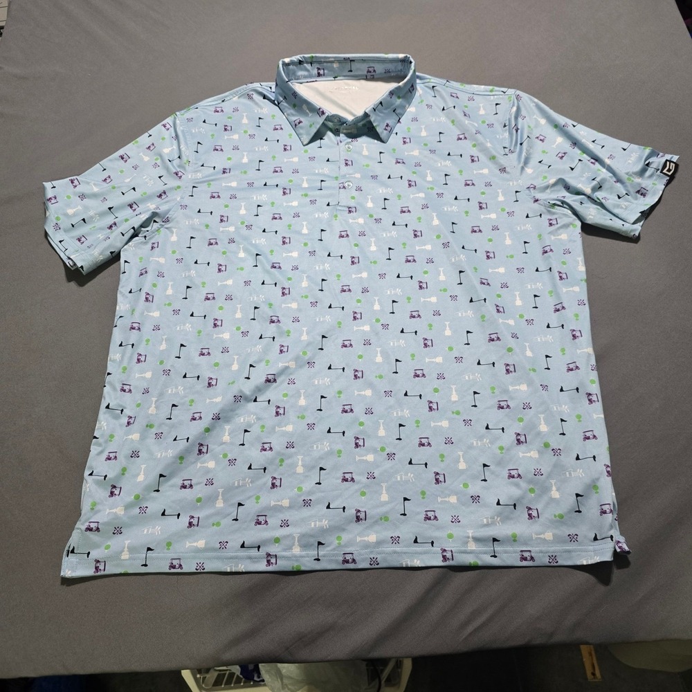Gradual Performance Polo Men XXL Light Blue Golf Cart Novelty Print Short Sleeve